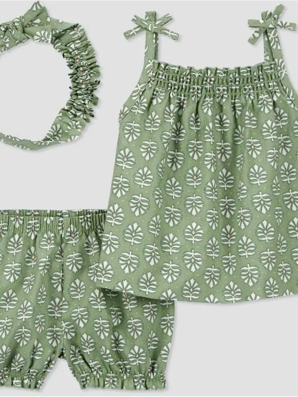 Carter’s 3 Piece Set - Green Leaf Print with Headband